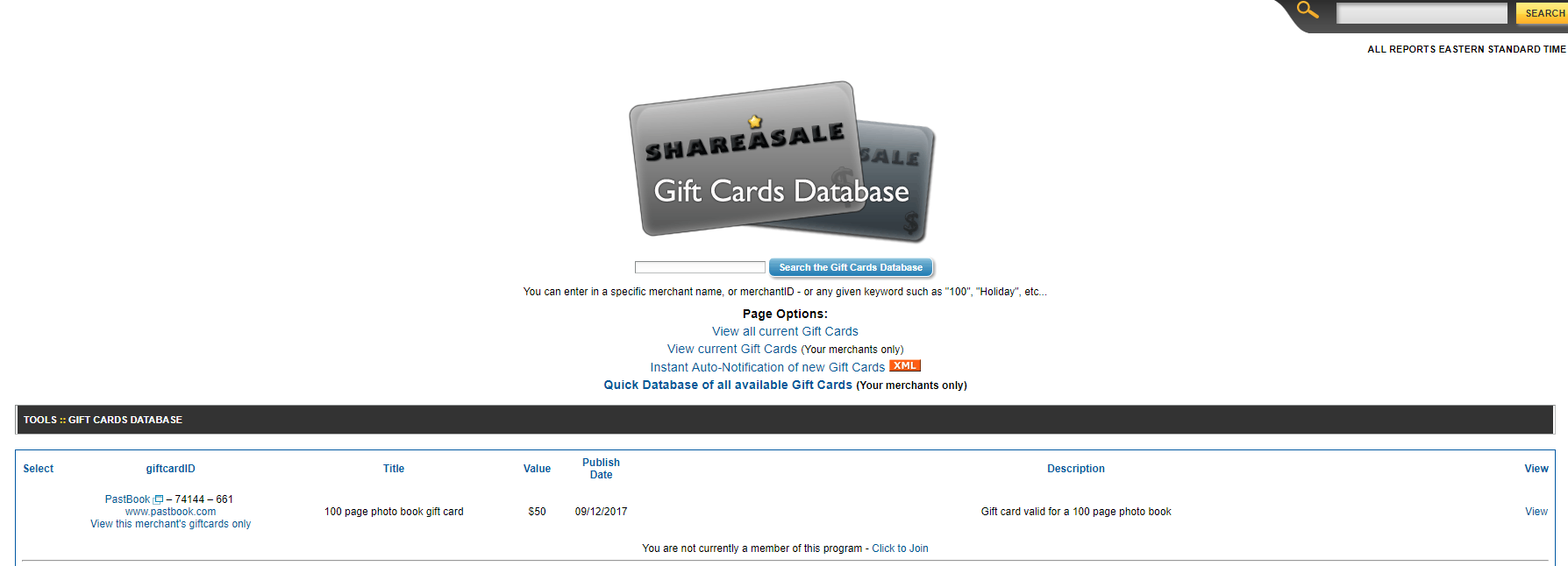 Shareasale's Gift Card Database 